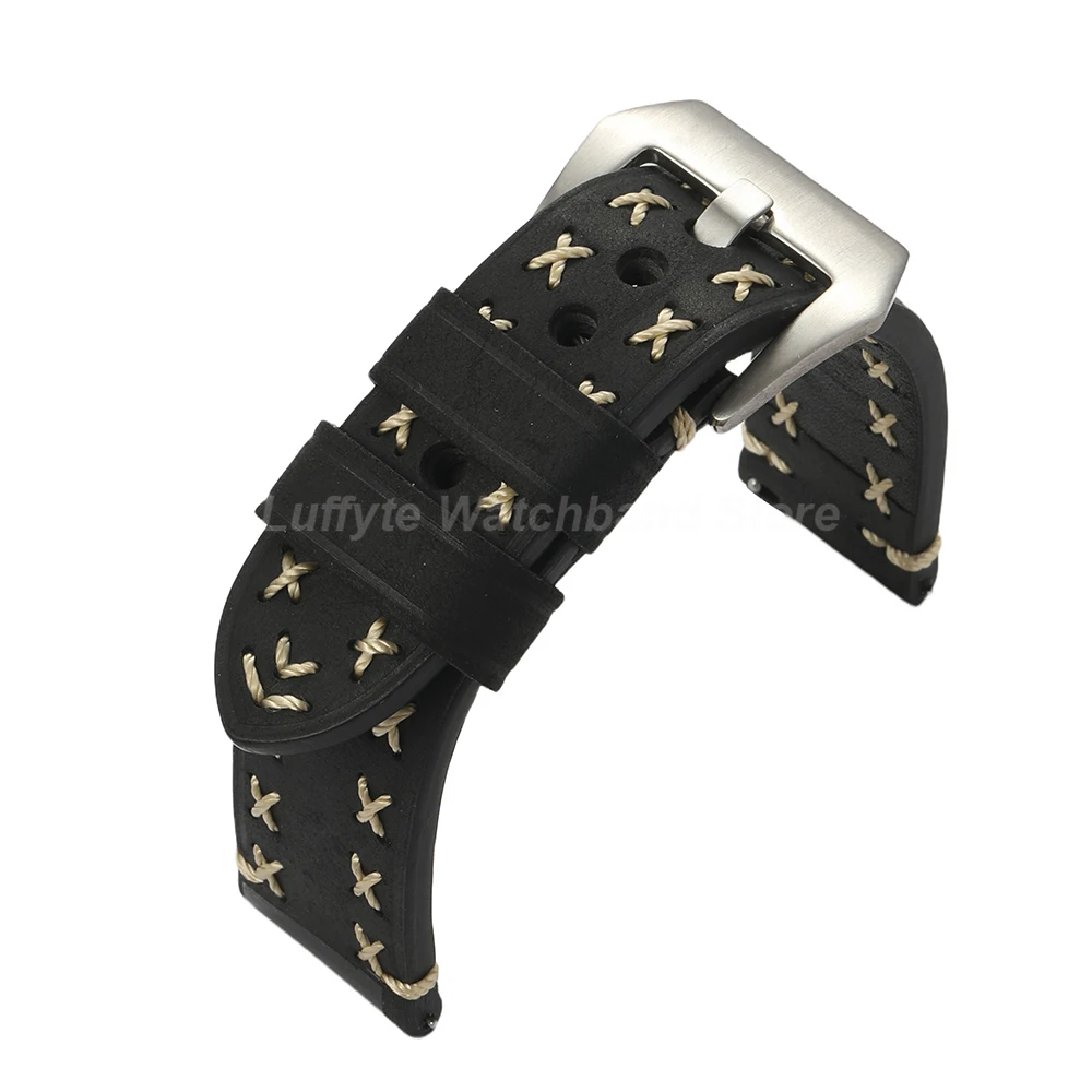 Vintage Thick Genuine Leather Watch Strap Bracelet with Pin Buckle