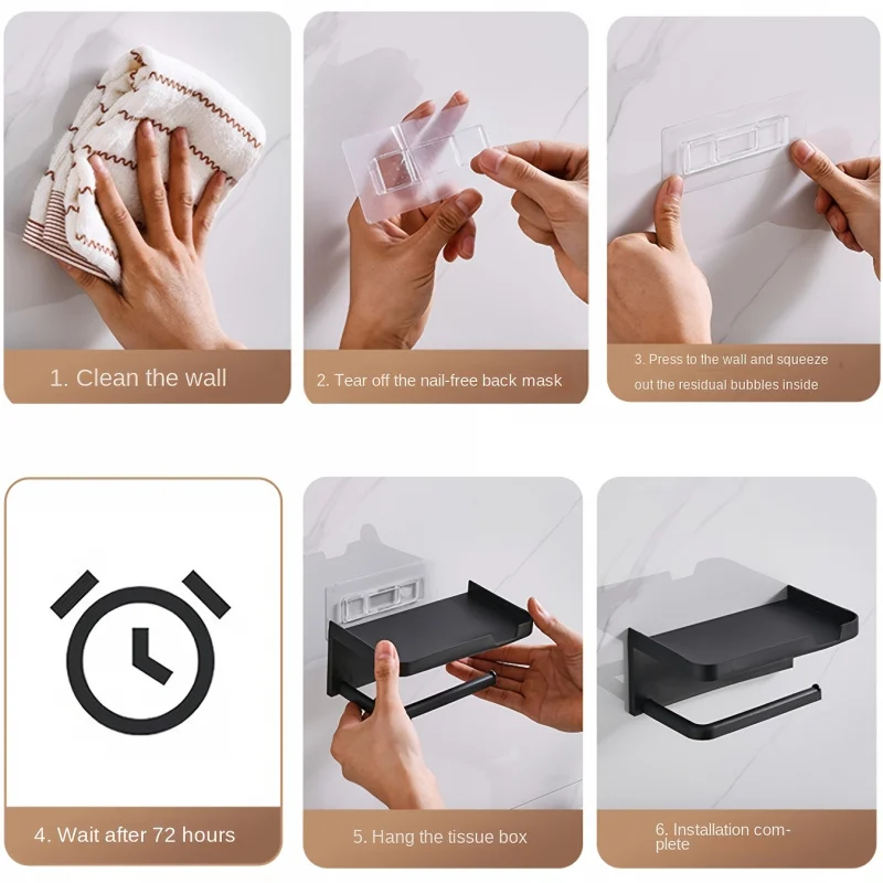 Easy to Install Wall Mounted Bathroom Tissue Holder No drilling required Self Adhesive Toilet Paper Dispenser Storage Holde paper towel holder toilet paper holder toilet paper rack toilet roll holder tissue holder