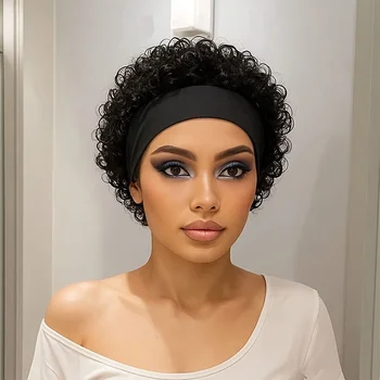 Parrucca per capelli Parrucca per capelli umani per donna Parrucca taglio pixie Parrucca per capelli corti ricci Parrucca fatta a macchina Densità 150% Nero Adatto ai principianti