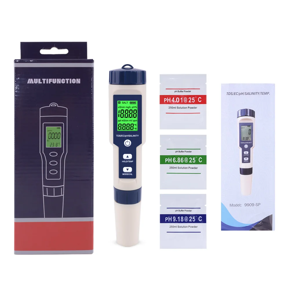 Yieryi 5 in 1 TDS EC PH Salinity Temperature Meter Digital Water Quality Monitor Tester for Spa Pools Aquariums 6