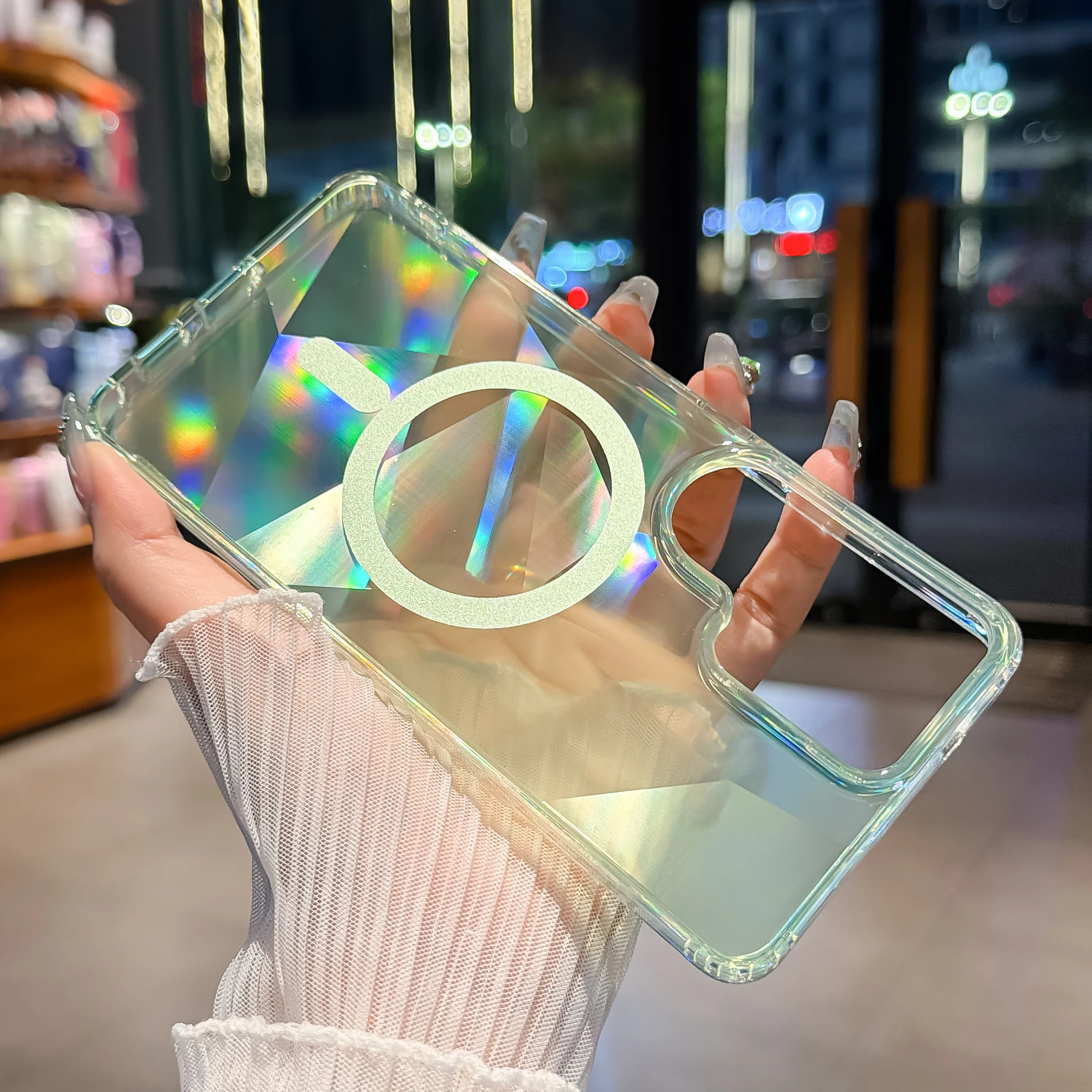 Neon Laser Gradient Geometrical Pattern Clear Magnetic Phone Case