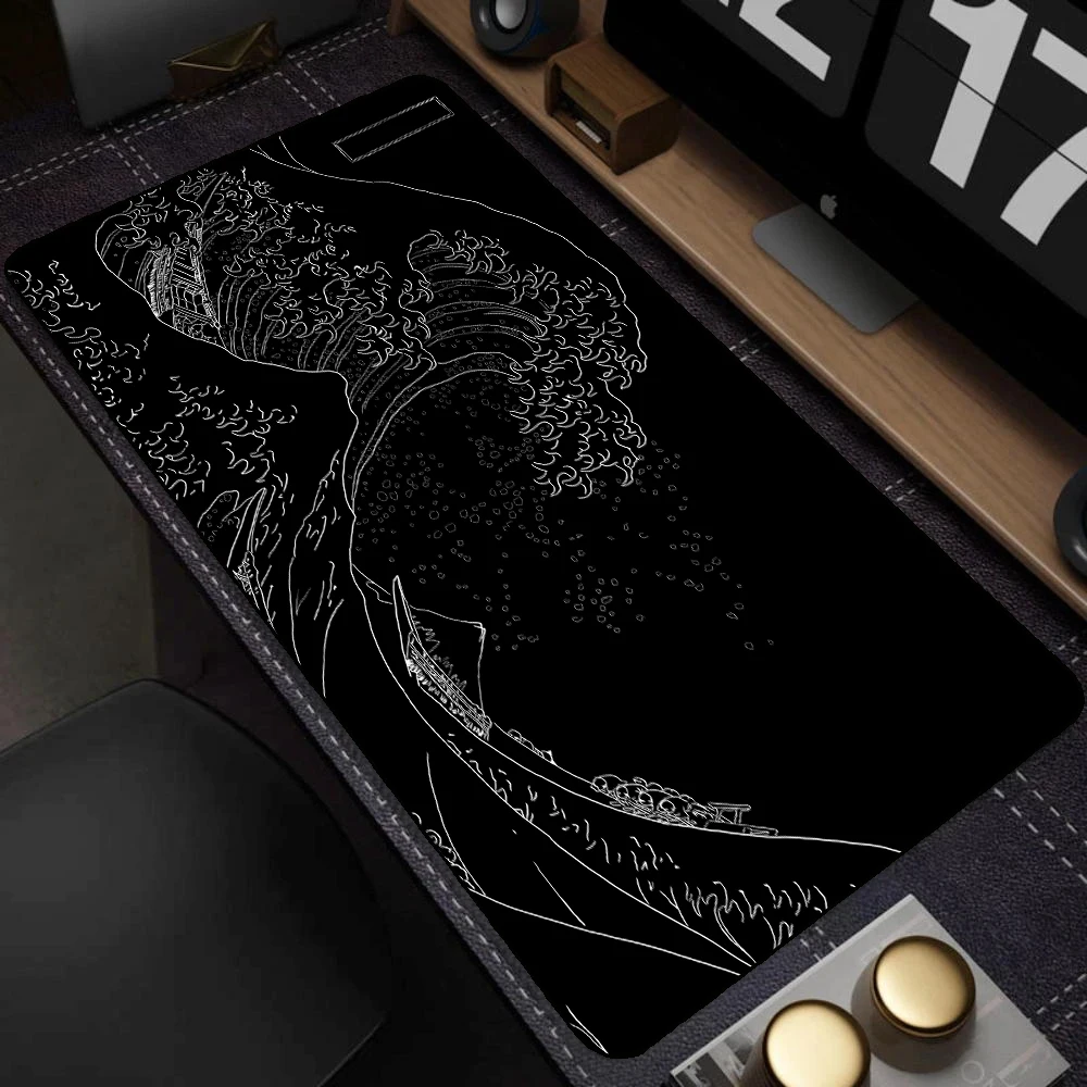 Mouse Pad Gamer Black Great Wave Art Mousepad XXL Mechanical Keyboard Pad Non-Slip Carpet Natural Rubber Big Mouse Mats 900x400