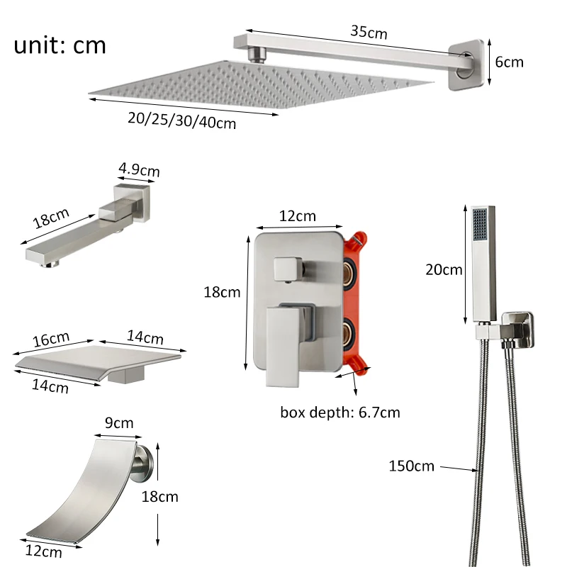 Brushed Nickel Shower Faucets Set Rain Waterfall Shower System Wall Mount Bathtub Mixer Combo Set For Bathroom bathroom shower faucet set