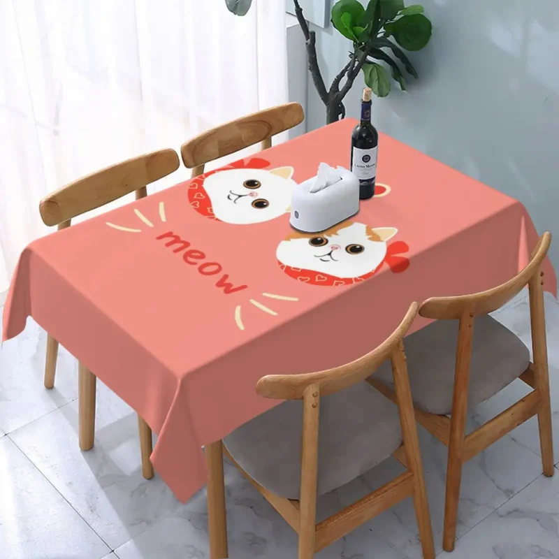 

Persian Kitten Exotic Shorthair Best Friend Table Cover Cartoon Cat Pattern Table Cloth Backing Edge Tablecloth for Picnic