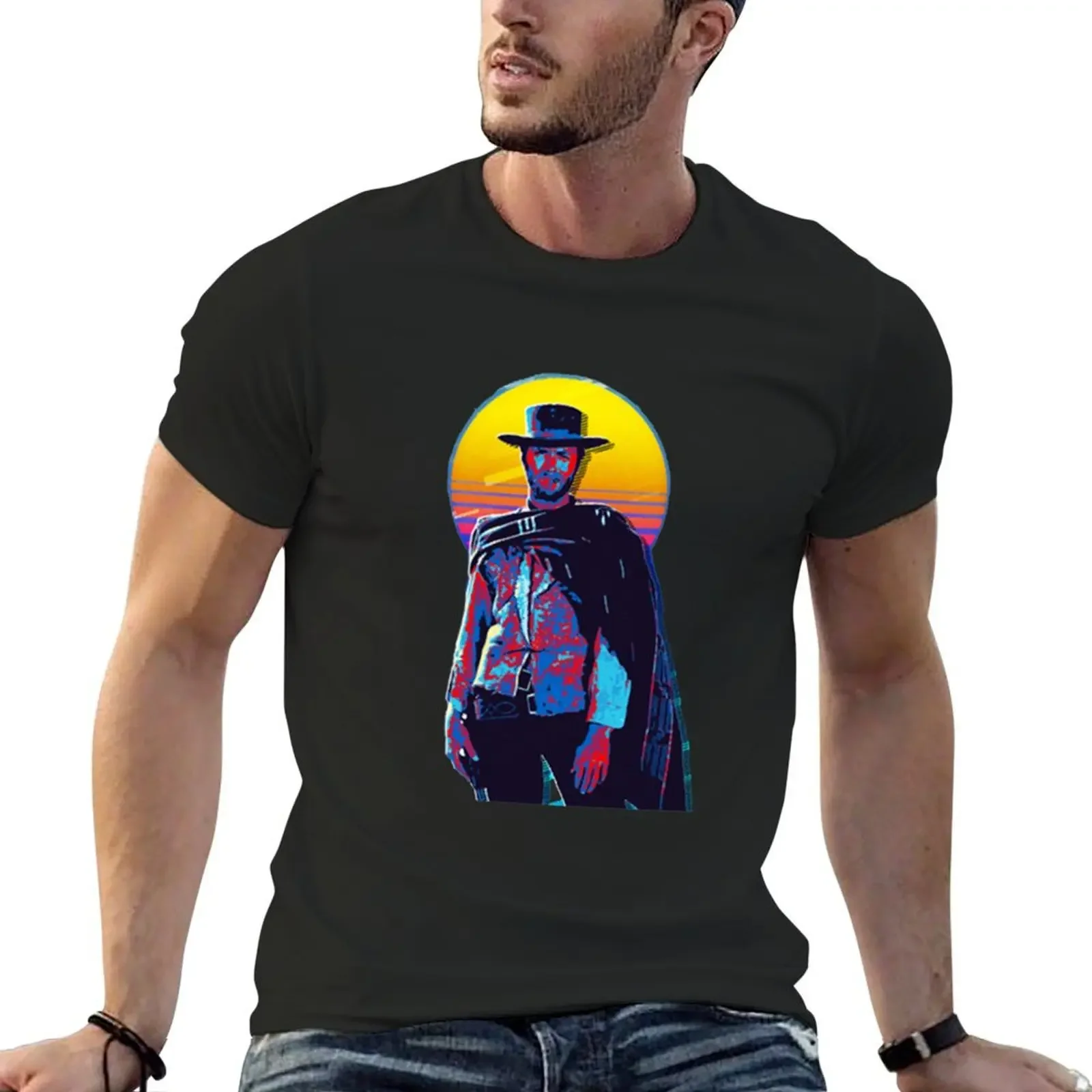 

Clint Eastwood colorfull cowboy portrait T-shirt korean fashion aesthetic clothes tops mens clothes