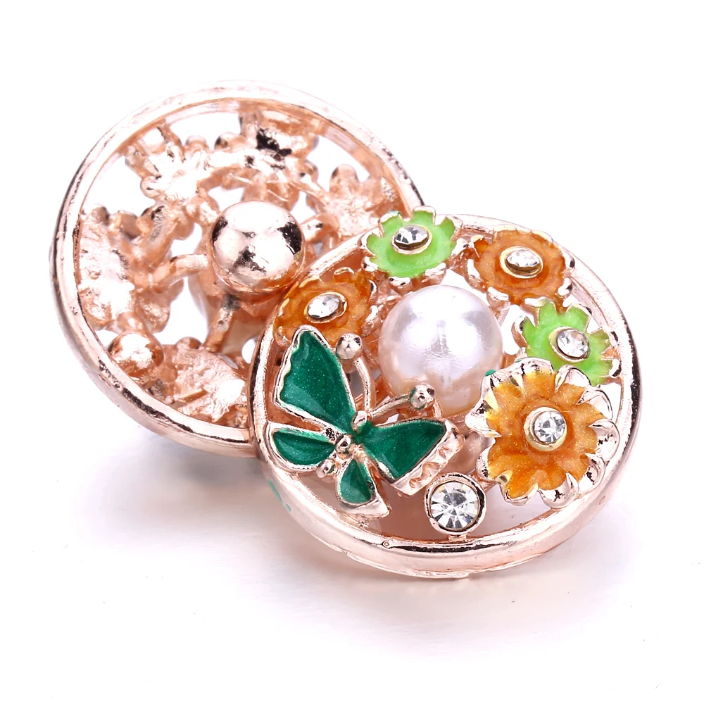 K0014 Flower Love Crystal gemstone Birthstone 18mm Metal snap button jewelry DIY  bracelet