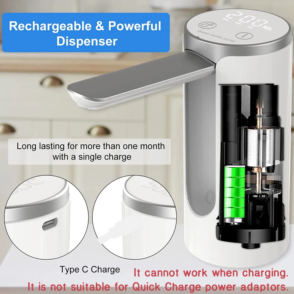 Water dispenser Electric Water Gallon Bottle Pump LED Display Rechargeable Automatic Foldable Desktop Bottle