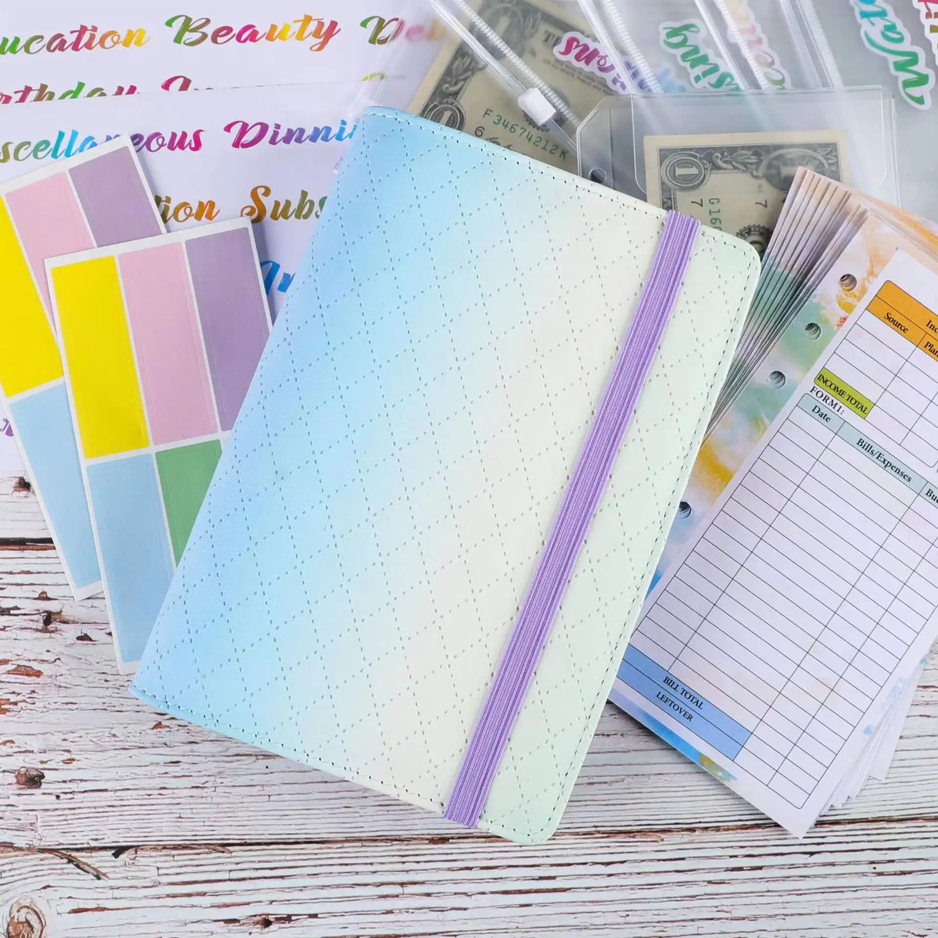 Money budget binder A6 refillable 6 ring notebook planner cover for A6 refill paper cash envelopes system