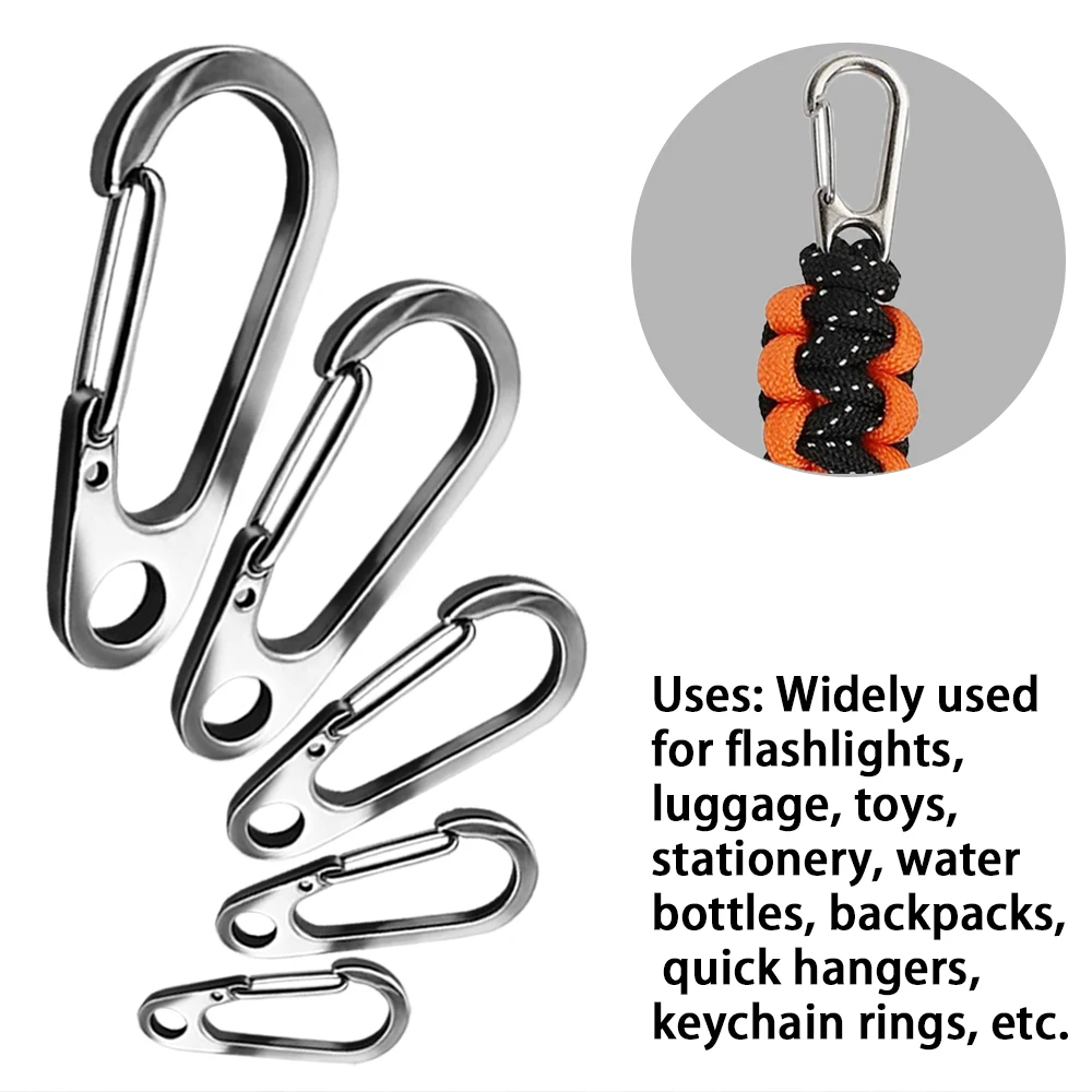 2-10 Stück Edelstahl-Schlüsselanhänger, Mini-Outdoor-Camping-Wanderrucksack-Schnalle, Metall-Federschnalle, Werkzeugclip, 20-55 mm, drei Ausführungen – Detail 7