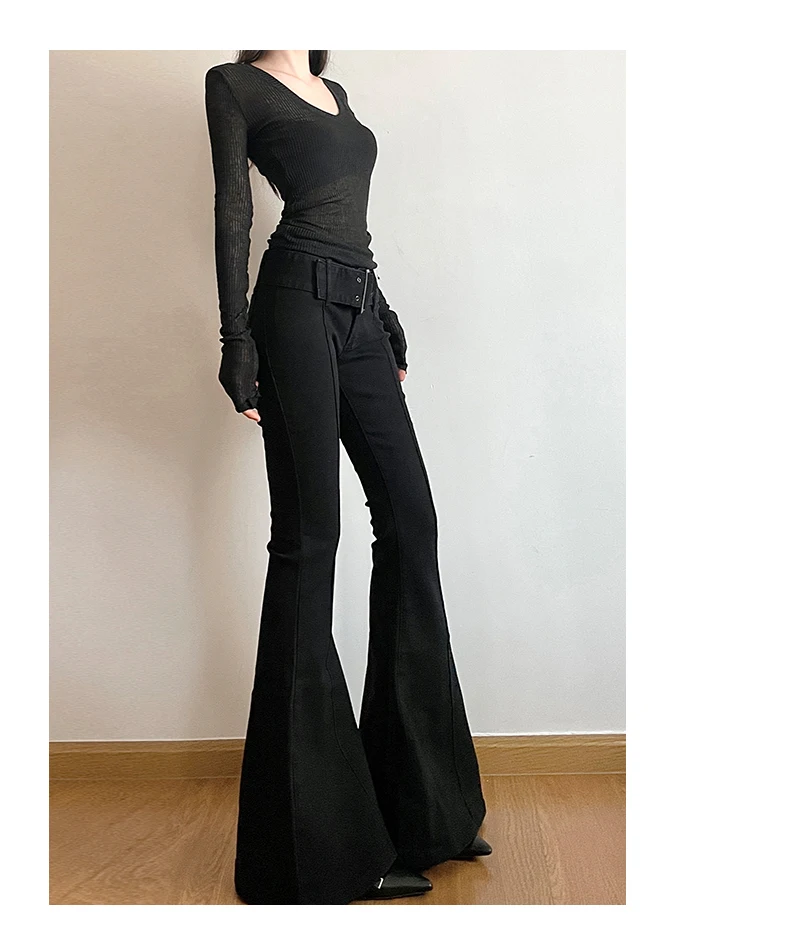 Women's Black Flare Pants Y2k Retro Emo 2000s Streetwear