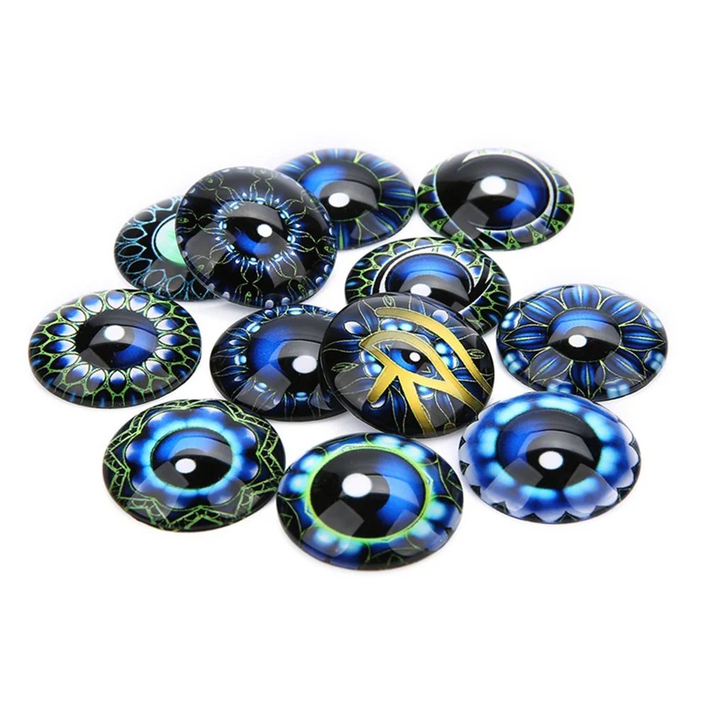 

20 Mosaic Printed Glass Cabochons Round Blue Eye Pattern Glass Cabochons Tiles for DIY Jewelry Making 25MM