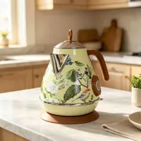 Bouilloire électrique rétro de 1,7 l, pour faire bouillir de l'eau avec thermomètre, arrêt automatique, théière en acier inoxydable 304, outils de cuisine, 1850W 1