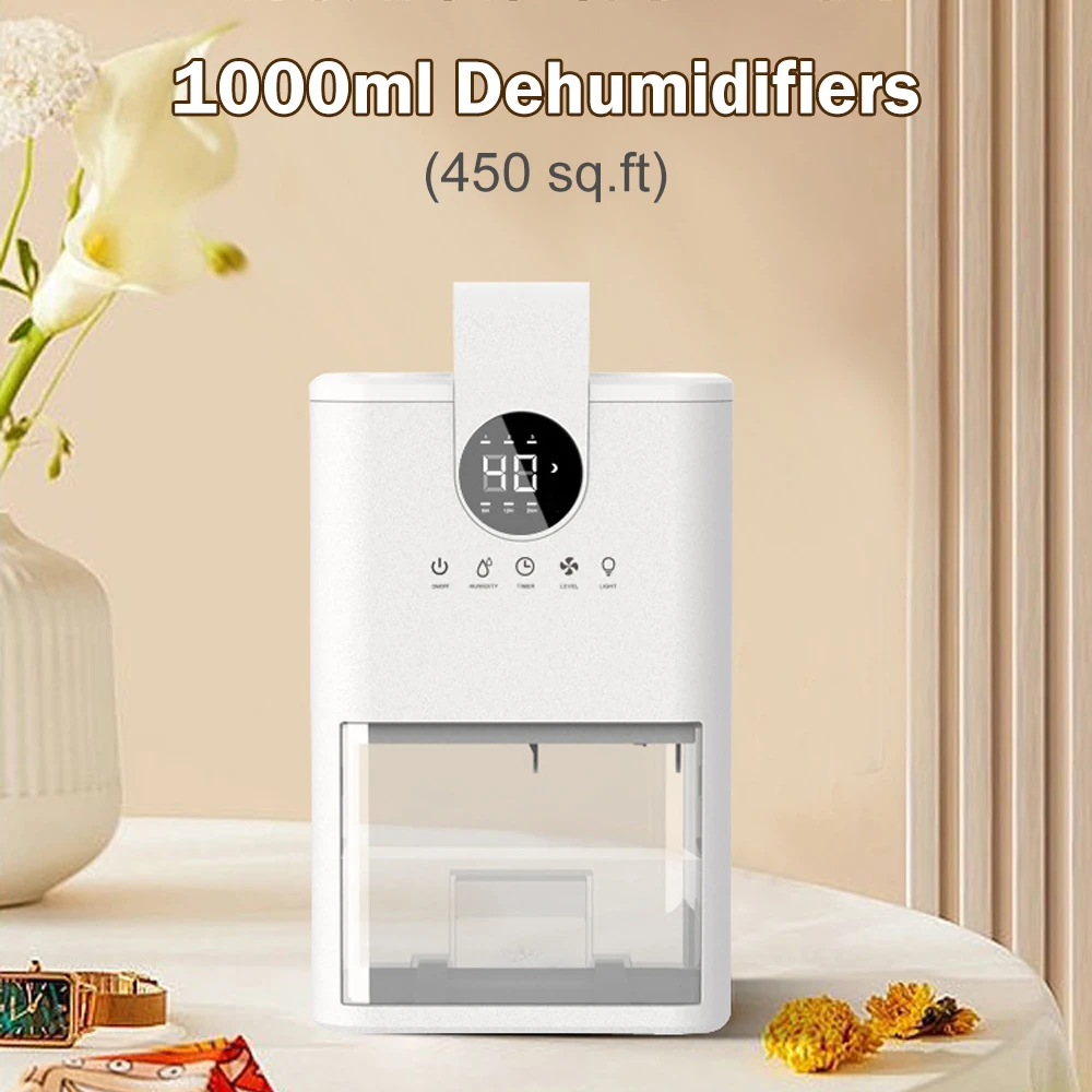 

Home Dehumidifiers with Auto Shut Off Timer Quite Sleep Mode Portable Small Dehumidifier for Room Bathroom Bedroom 1000ML
