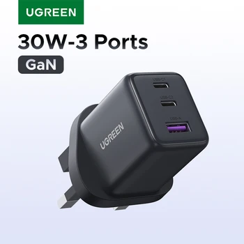 【قابس المملكة المتحدة】UGREEN 20W 30W GaN شاحن Mini PD 3.0 USB C شاحن الهاتف آيفون 16 15 14 Pro سامسونج S25 Xiaomi اللوحي iPad Air 1
