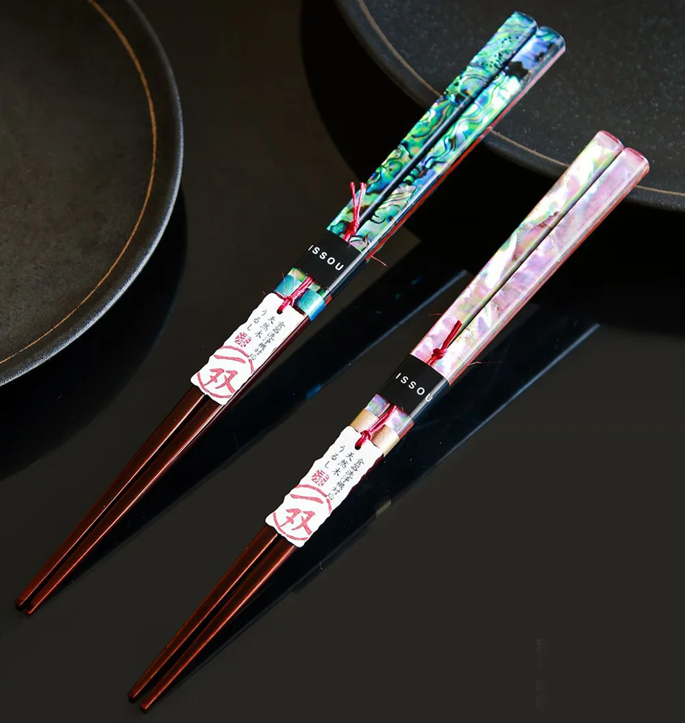 Chinese Natural Lacquered Wooden Chopsticks With Mother of