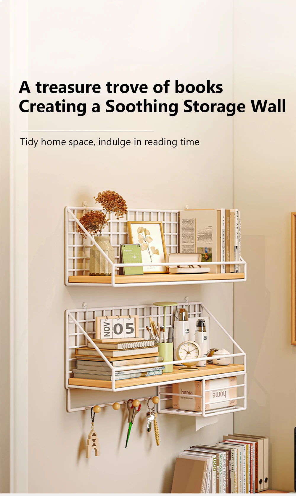 Description Picture 3 of itemWood Wall Shelves Without Drilling Hanging Organizers For Living Room Floating Wall Shelf Bedroom Decoration Storage Rack