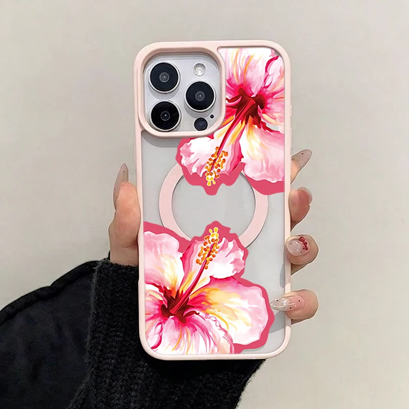 Watercolor Hibiscus Flower Print Magnetic Phone Case Cover