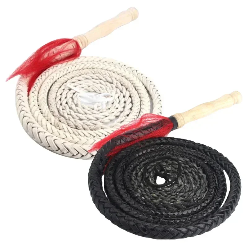 Kung Fu Whip Martial Art Wushu Whip Cowhide Fitness Whips Shepherd Sounded Whip Wood Handle for Outdoor Physical Exercise Toys 3