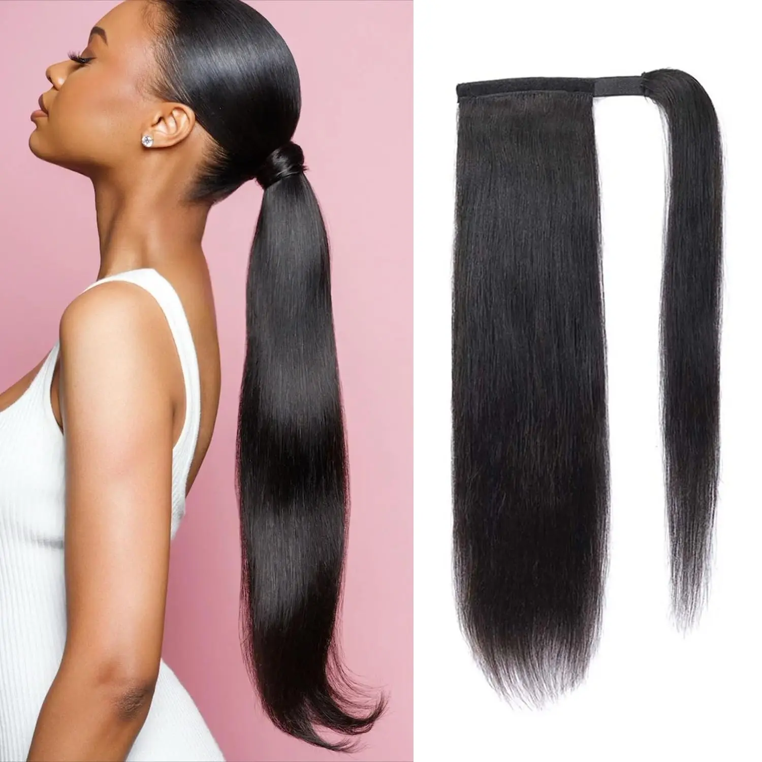 100g Ponytail Clip In Hair Extensions Ponytail Humans Hair Straight Wrap Around Drawstring Brazilian HairPiece For Black Women human hair extensions
