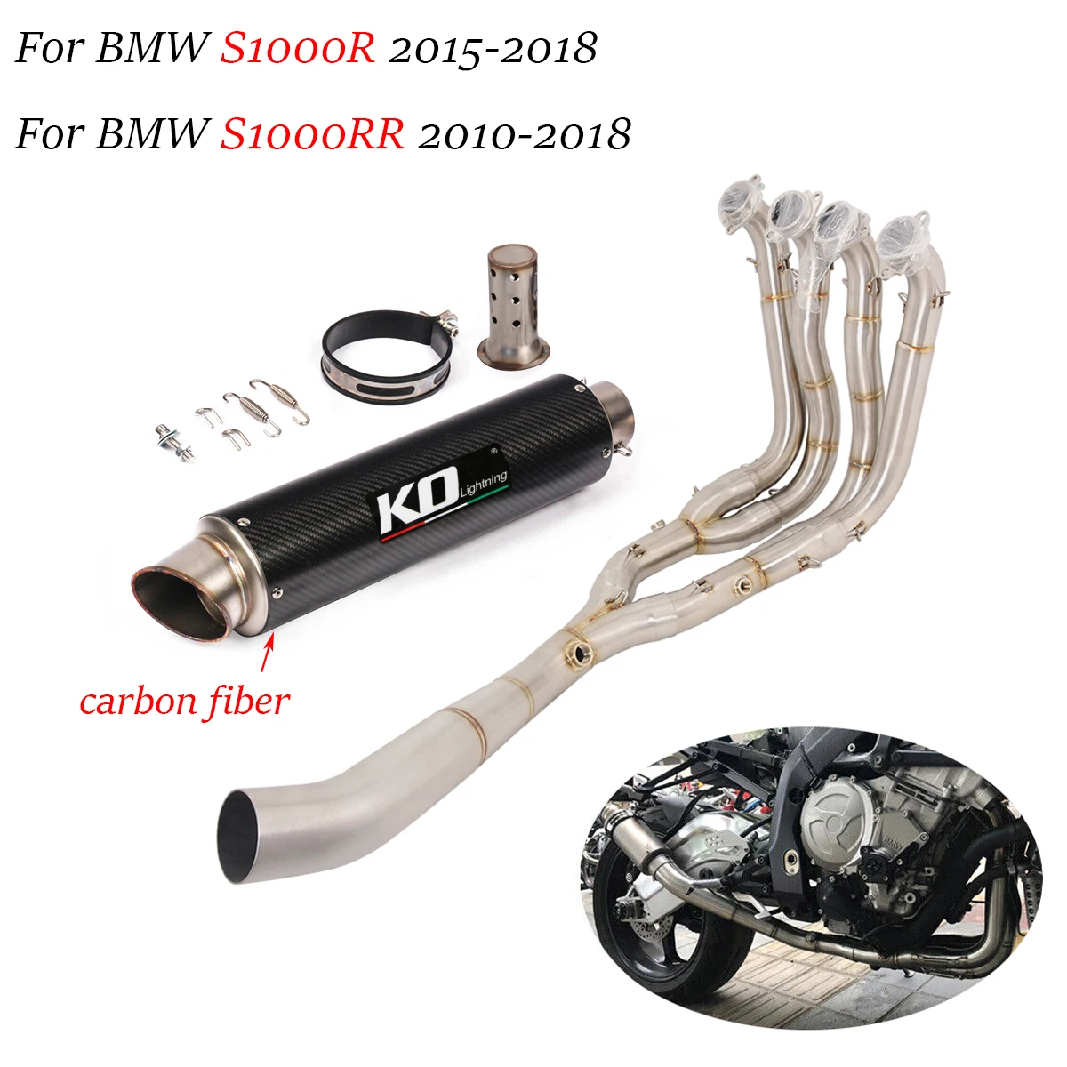 

Full Exhaust System Slip On For BMW S1000R S1000RR 2015 2016 2017 2018 Carbon Fiber 60.5mm Motorcycle Muffler Escape Tips