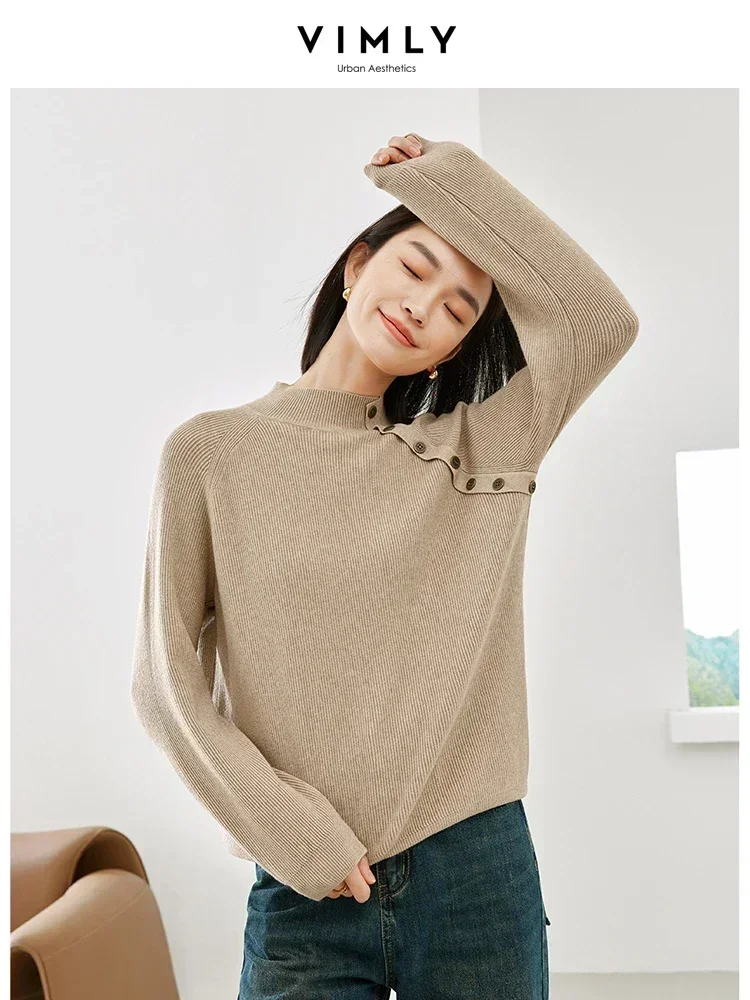 

Vimly Autumn Half Turtleneck Pullover Women's Sweaters Long Sleeve Knitted Tops for Woman 2023 Casual Loose Knitwear Women 16160