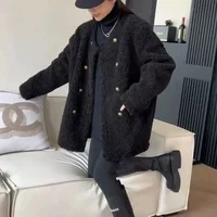 Plus Size Korean Style Black Lamb Fur Jacket Women's Hot Sale Of The Season New Integrated Leather And Fur Coat Small Size Fr...