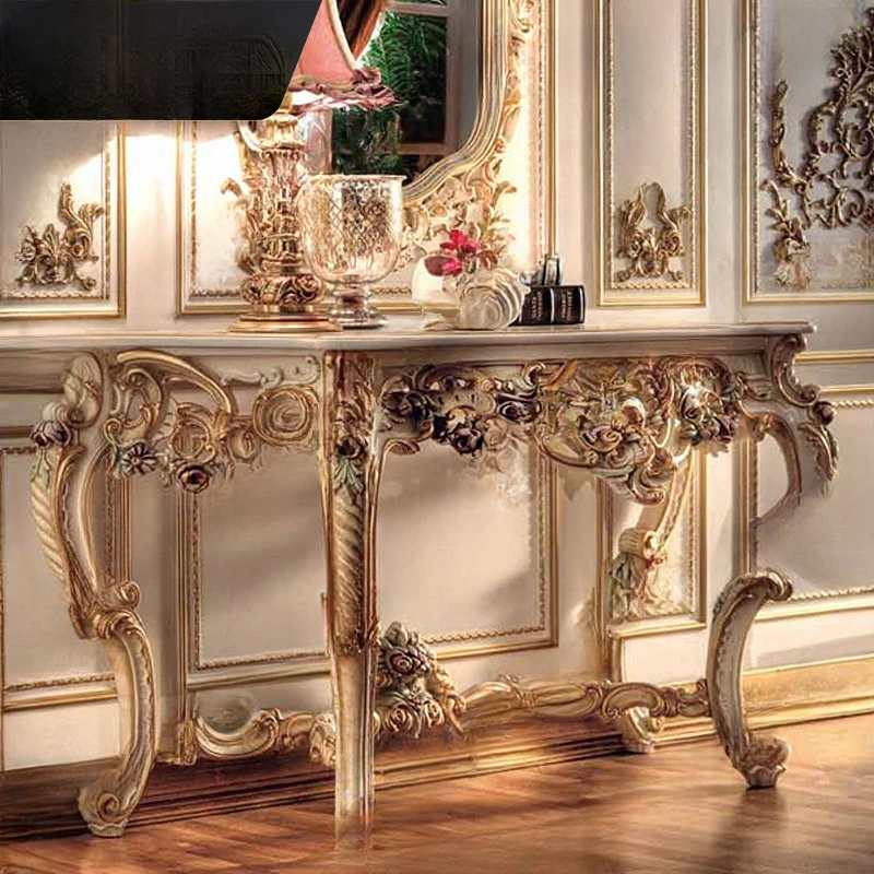 Italian European court solid wood carving, gold leaf entrance table, French entrance hall, hallway, painted furniture, customiz