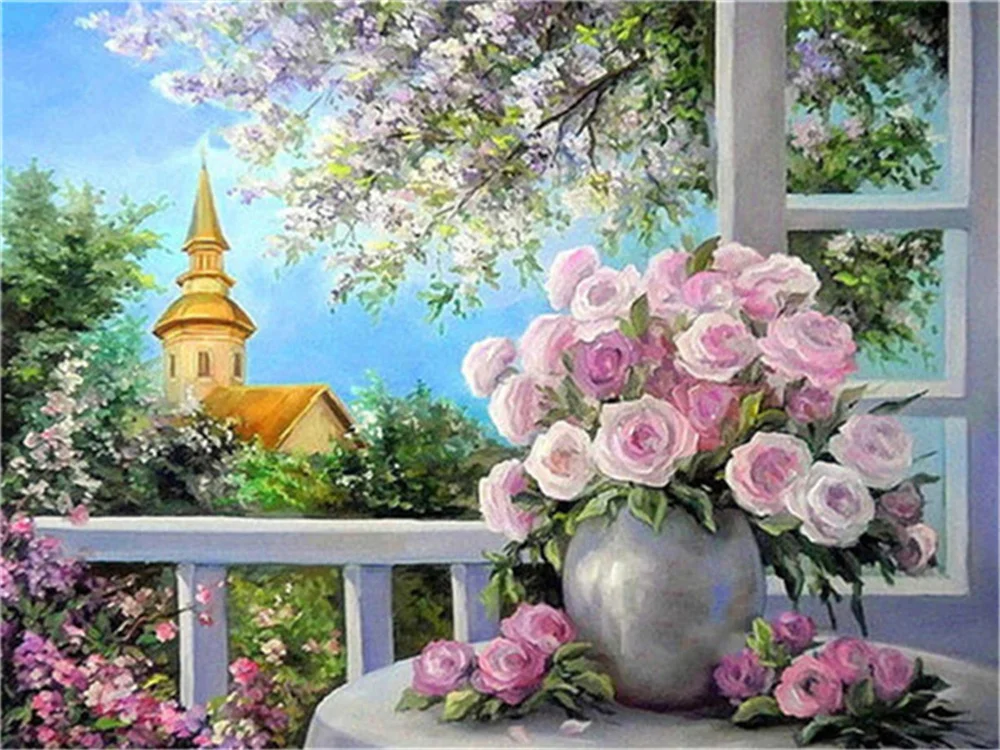 Landschaft Blumen Meer Gedruckt Leinwand Kreuz Stich Stickerei Kit Malerei Handarbeit Handwerk Nähen Magie Großhandel Schmuck – Detail 17