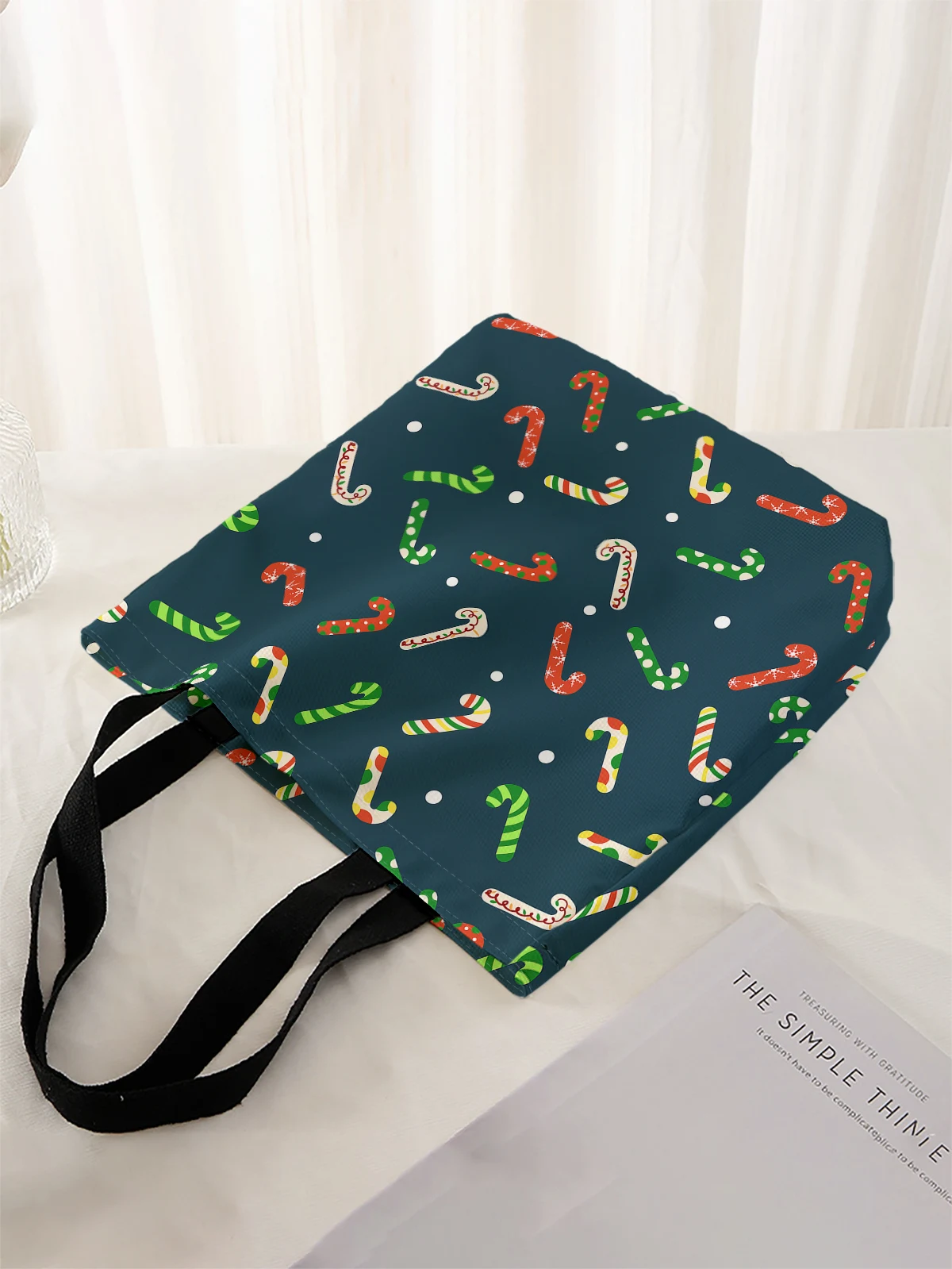 Christmas themed printed casual handbag, reusable fashionable backpack, multifunctional handbag, canvas shopping bag