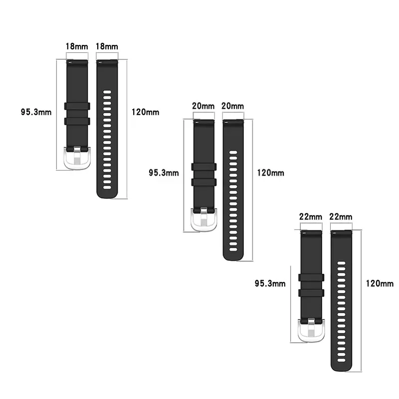 Versatile Silicone Strap Band Bracelet in Multiple Sizes (18mm, 20mm, 22mm)