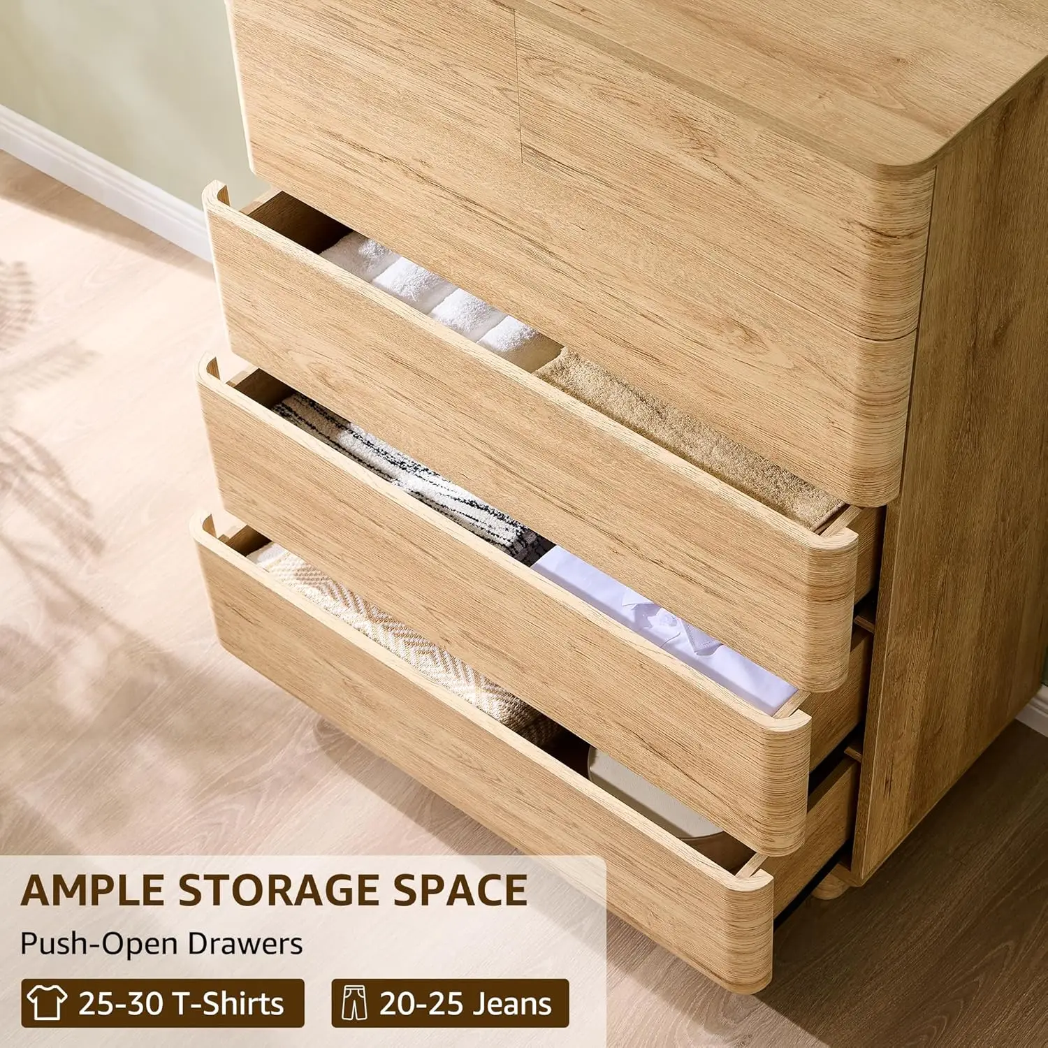 6 Drawer Dresser for Bedroom, 42 Inch Tall Modern Chest of Drawers, Push-to-Open Wood Storgae Organizer with Large Drawers