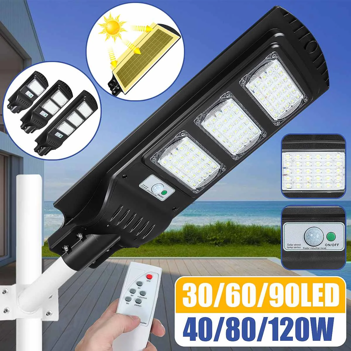 

30/90 LED Solar Lamp Wall Street Light Super Bright Radar PIR Motion Sensor Outdoor Garden Security Lamp IP65 Waterproof