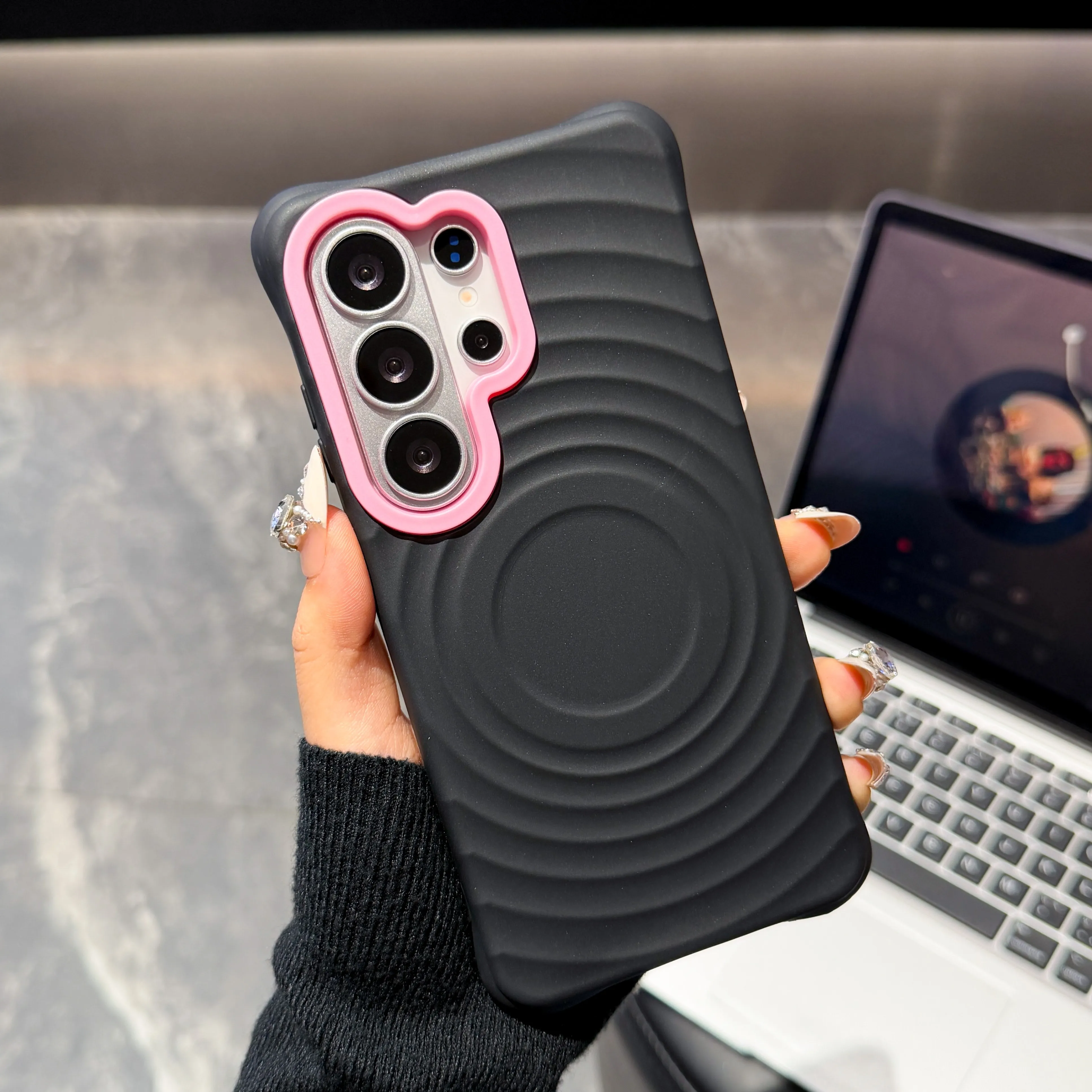 Wave Texture 2-in-1 Phone Case with Contrast Color Lens Frame and Shockproof Cover