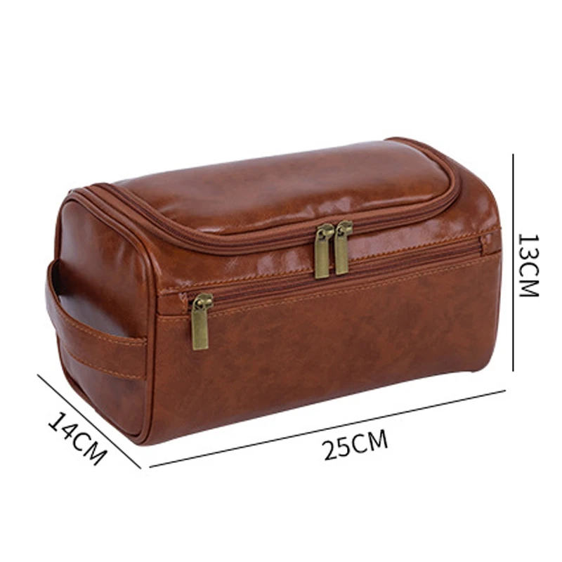 FUDEAM Leather Men Business Portable Storage Bag articoli da toeletta Organizer donna Travel Cosmetic Bag Hanging Waterproof Wash Pouch