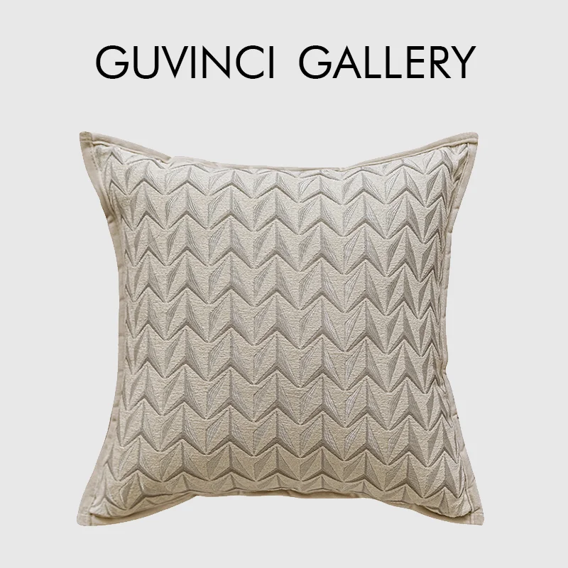 

GUVINCI CD Style French Chenille Decorative Cushion Cover Modern Triangular Geometry Embroidery Pillowcase 45x45 Chic Home Decor