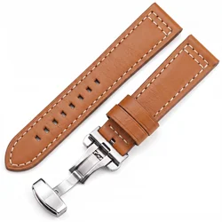 Elegant Quick Release Genuine Leather Watch Strap with Dual Press Automatic Clasp - 22mm (Brown)