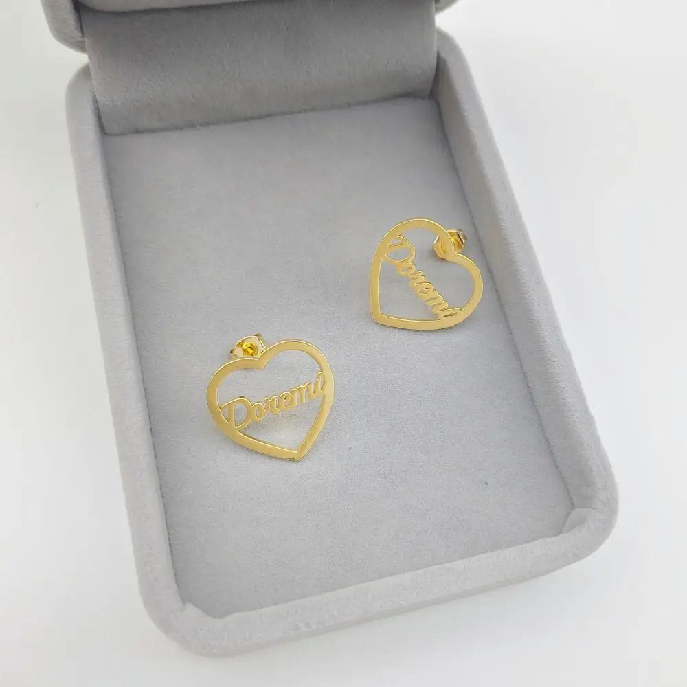 2023 Customize Cute Baby Girl Name Earring Personalize Stainless Steel Heart Earring Custom Gold Plated Stud Earring Jewelry