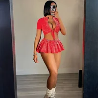 Streetwear Party Club Co Ord Sets for Women 2 Piece Set Outfit Summer Lace-up Crop Top and Mini Skirt Sets Conjuntos Para Vestir - Image 2
