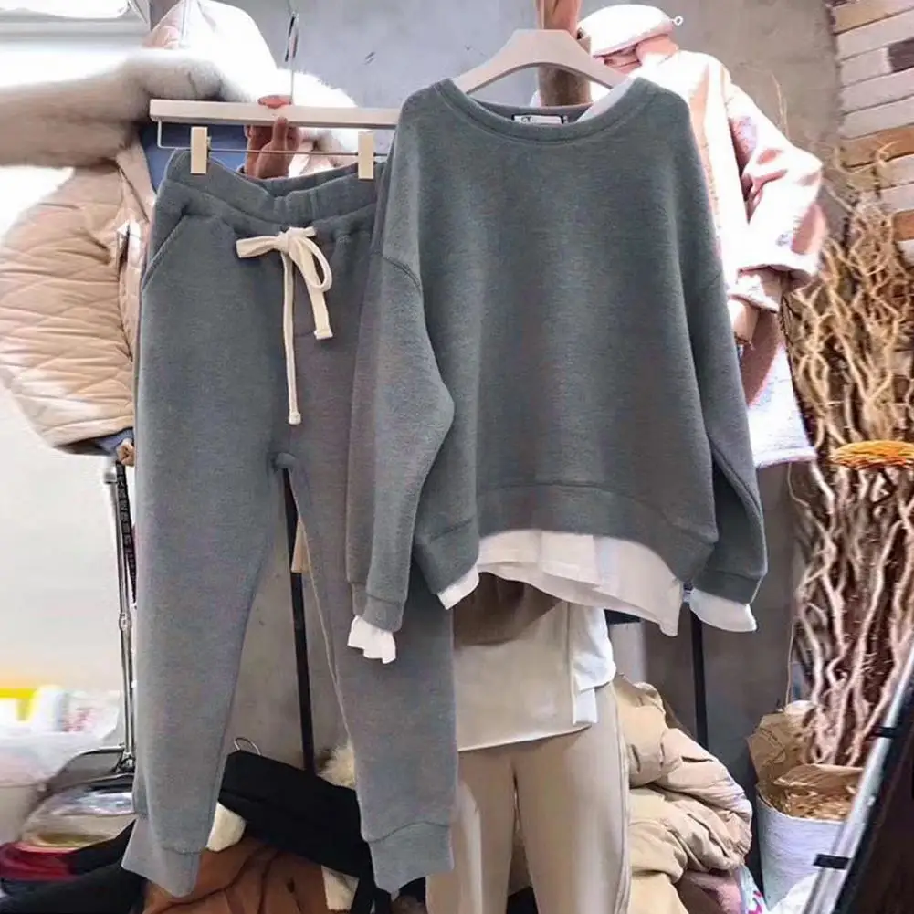

Sweatshirt Sweatpants Set Pockets Crew Neck Sporty Sportwear Sweatshirt Sweatpants Set Women Sweatshirt Pants Set Warm