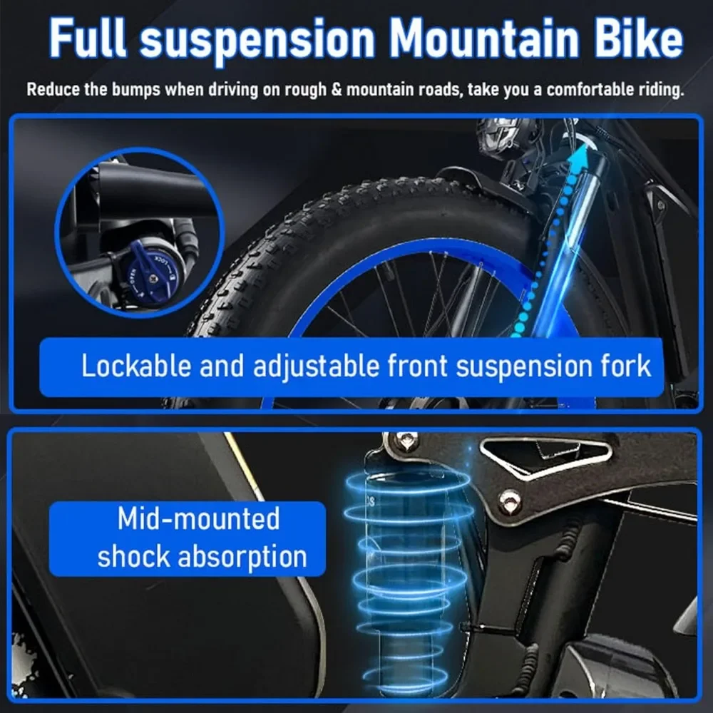 Dual-Motor Peak Electric-Bike for Adults-Women-Men - 52V 30AH/25AH,  Full Suspension Ebikes, 26/24 Inch Fat Tire Hunting-Bike 4