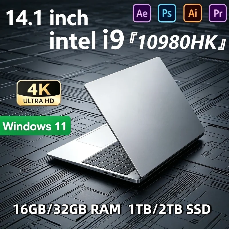 윈도우 11 프로 14.1인치 노트북 인텔 코어 i9 10980HK 32GB DDR4 2TB SSD 게이밍 사무용 게이머 휴대용 노트북 컴퓨터 PC