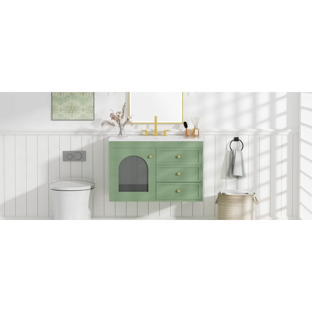 30x18x19.6 Inches Elegant Floating Bathroom Vanity Sink and Cabinet Combo - 1 Door and 2 Drawers 4