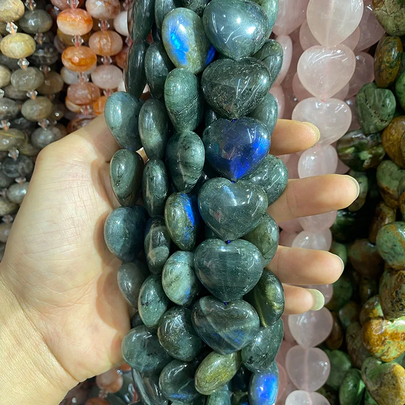 Natural Stone Heart shape Loose Beads Crystal Semifinished String Bead for Jewelry Making DIY Bracelet Necklace Accessories