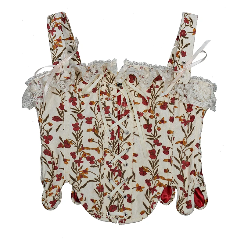 

Vintage Corsets And Bustiers Plus Size Flower Printed Camisole Push Up Victorian Corselet Burlesque Opera Costume Top Vest