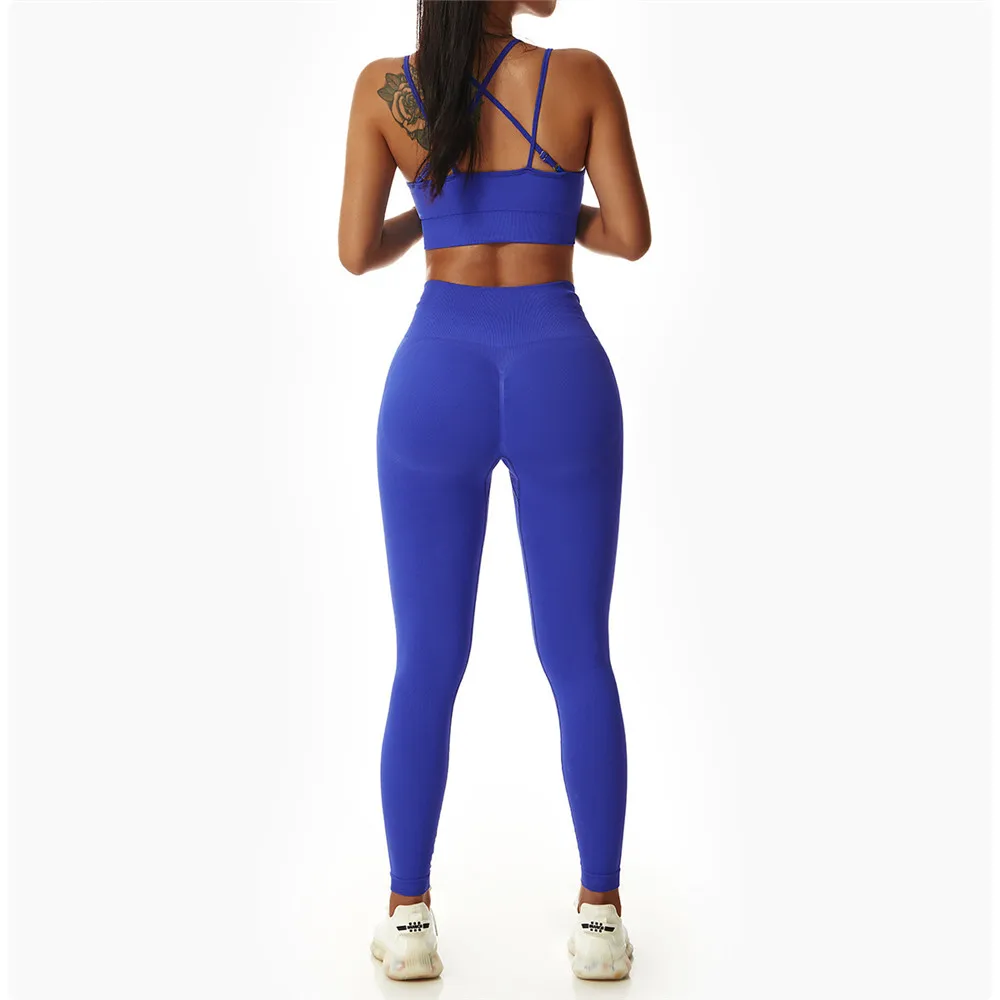 1/2PCS Gym Streamline Women Yoga Sets Workout Legging Halter Sports Bra High Waist Scrunch Shorts Outfits Active Fitness Suits