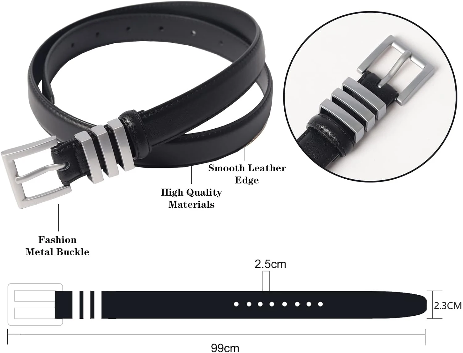 2024 Skinny Belts for Women Fashion Square Silver Buckle Thin