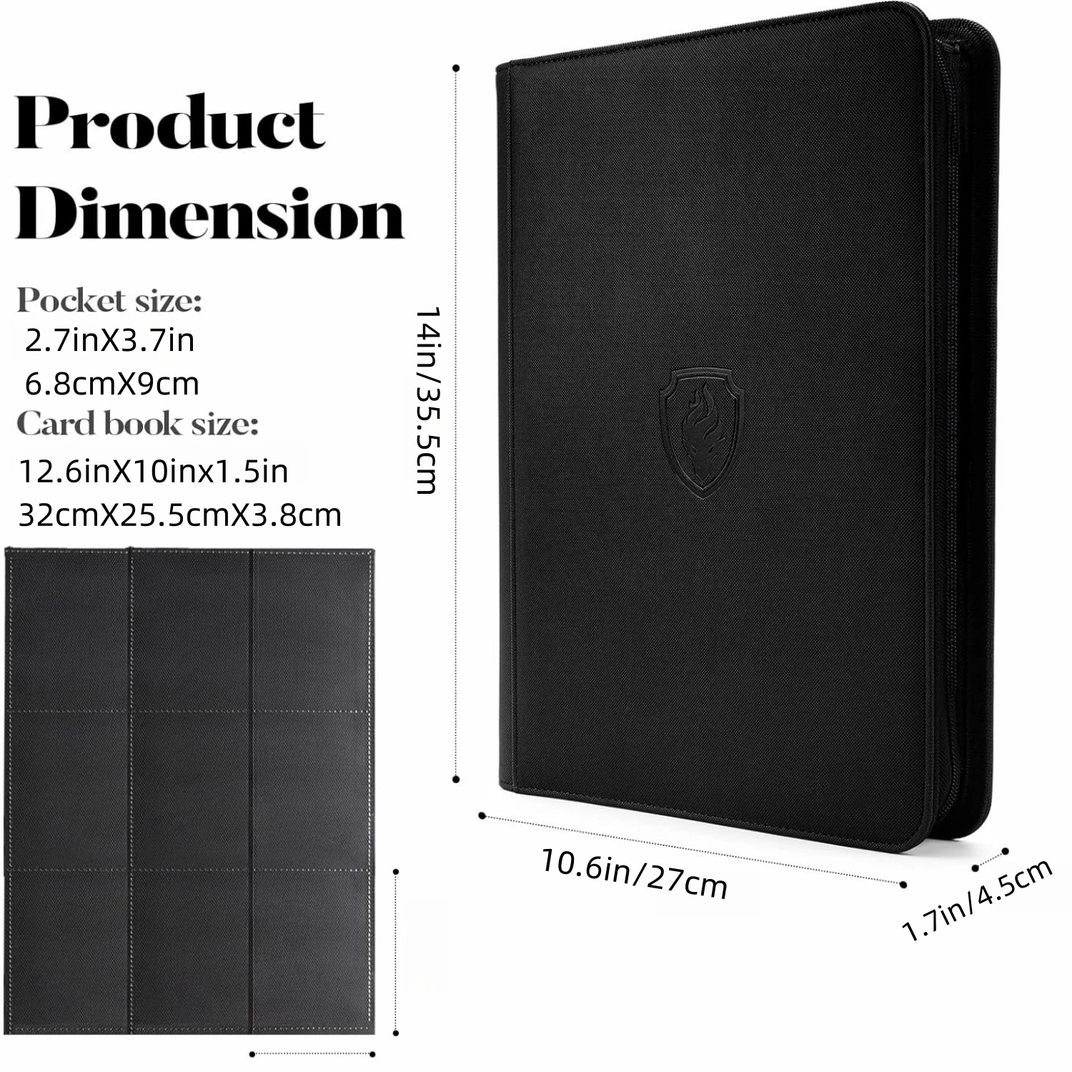 Sammelkartenbinder mit 9 Fächern, Karten-Sammelalbum mit PU-Einband und Reißverschluss, robuster 360-Grad-Kartenordnerhalter mit seitlicher Belastung für Spielkarten – Detail 4