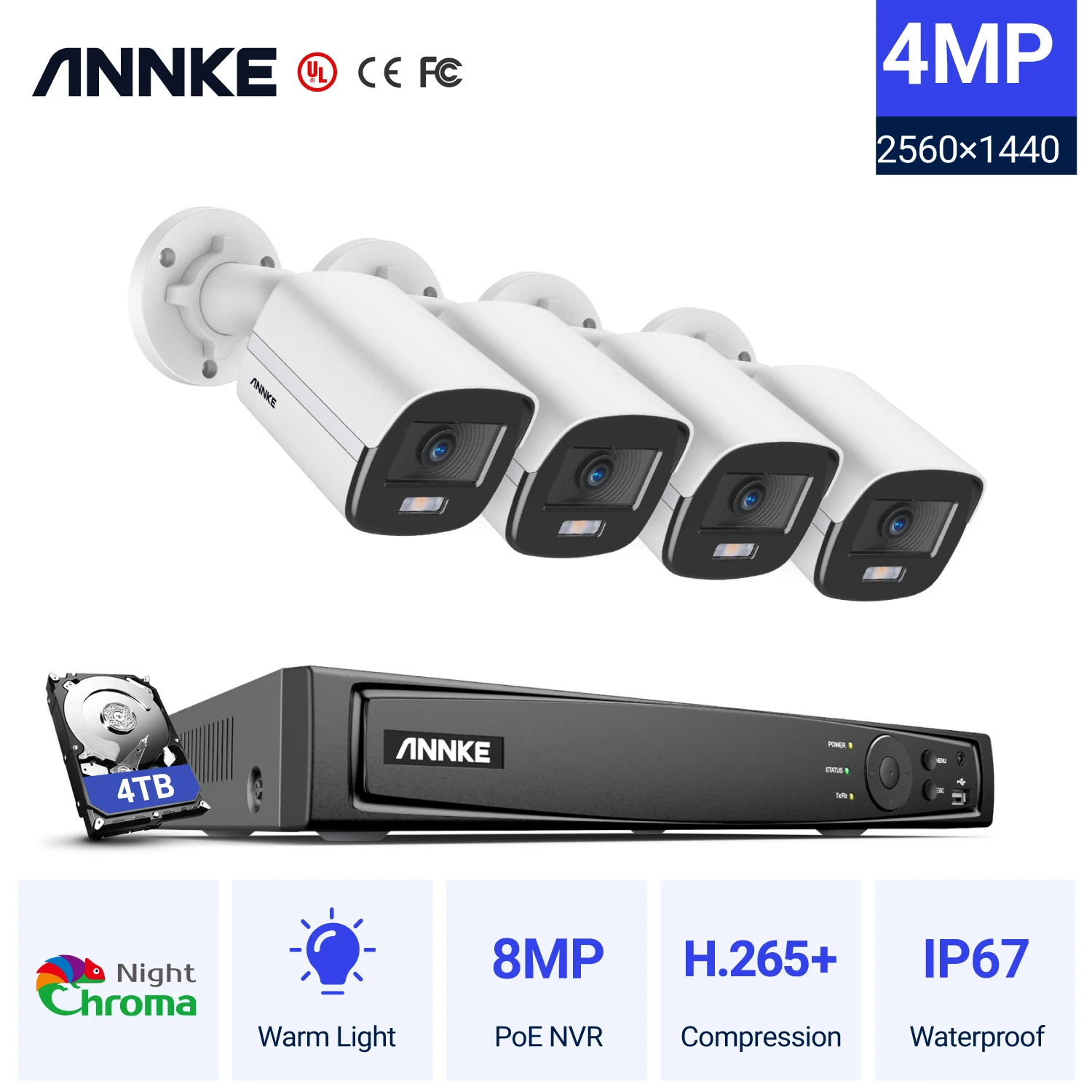 

ANNKE 8CH 8MP Ultra HD PoE Network Video Security System H.265 Surveillance NVR 4x4MP HD IP67 Full Color POE Cameras NVR Kit