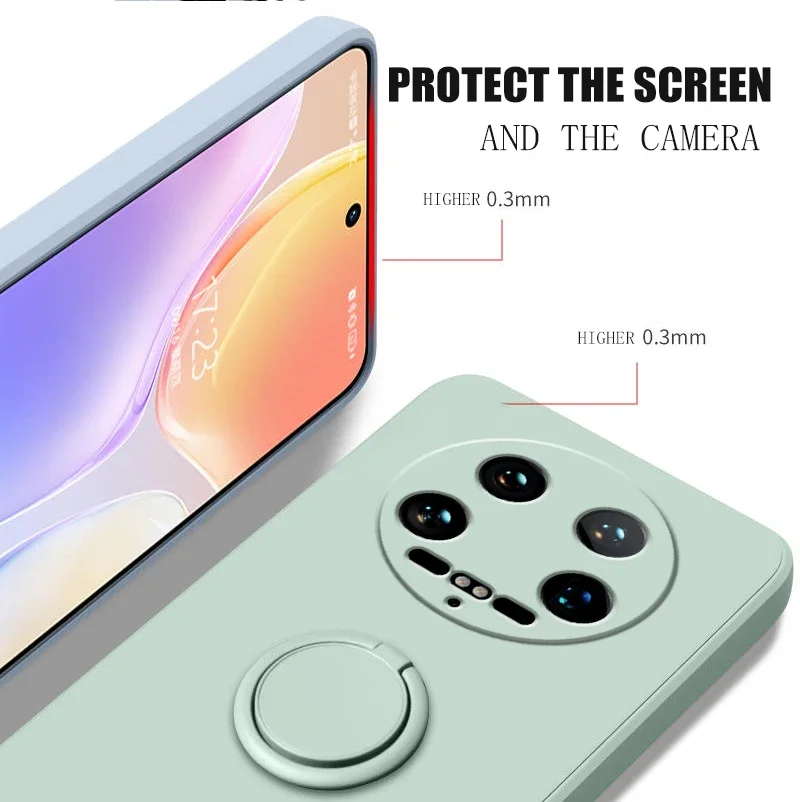 Liquid Silicone Ring Stand Phone Case with Lanyard and Magnetic Soft TPU Cover