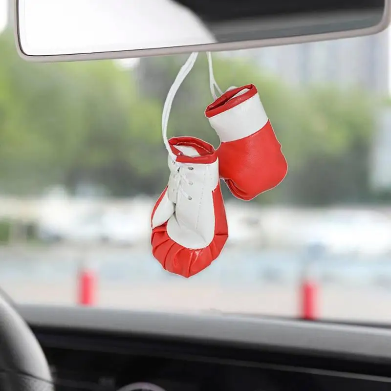 

2Pcs Mini Boxing Gloves Keychain Mini Hanging Mirror PVC Pendant Car Mirror Punching Gloves Miniature Boxing Accessories